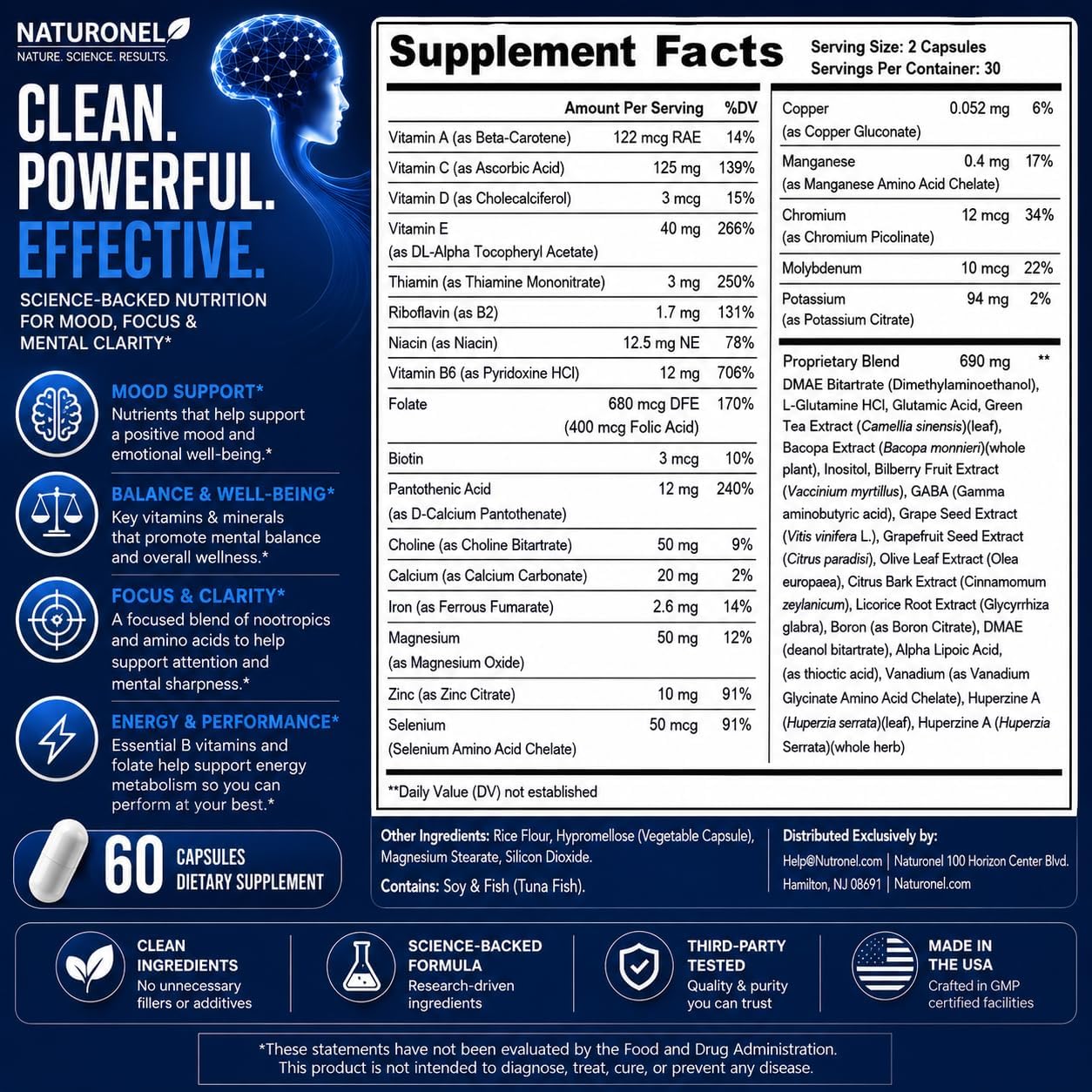 Dopamine Brain Food | Dopamine Supplement (6-Pack) Mood Balance, Focus Memory Motivation Energy Support | Cognitive Health &amp; Mental Drive, Vegan Capsules