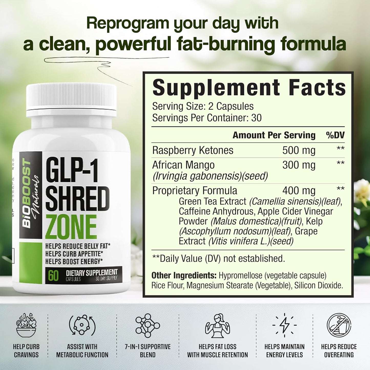 GLP-1 Shred Zone - Weight Loss Pills for Women &amp; Men + Appetite Suppressant Support - Supports Healthy Pathways Associated with GLP-1 Activity - Fat Burner Supplement - 60 Capsules