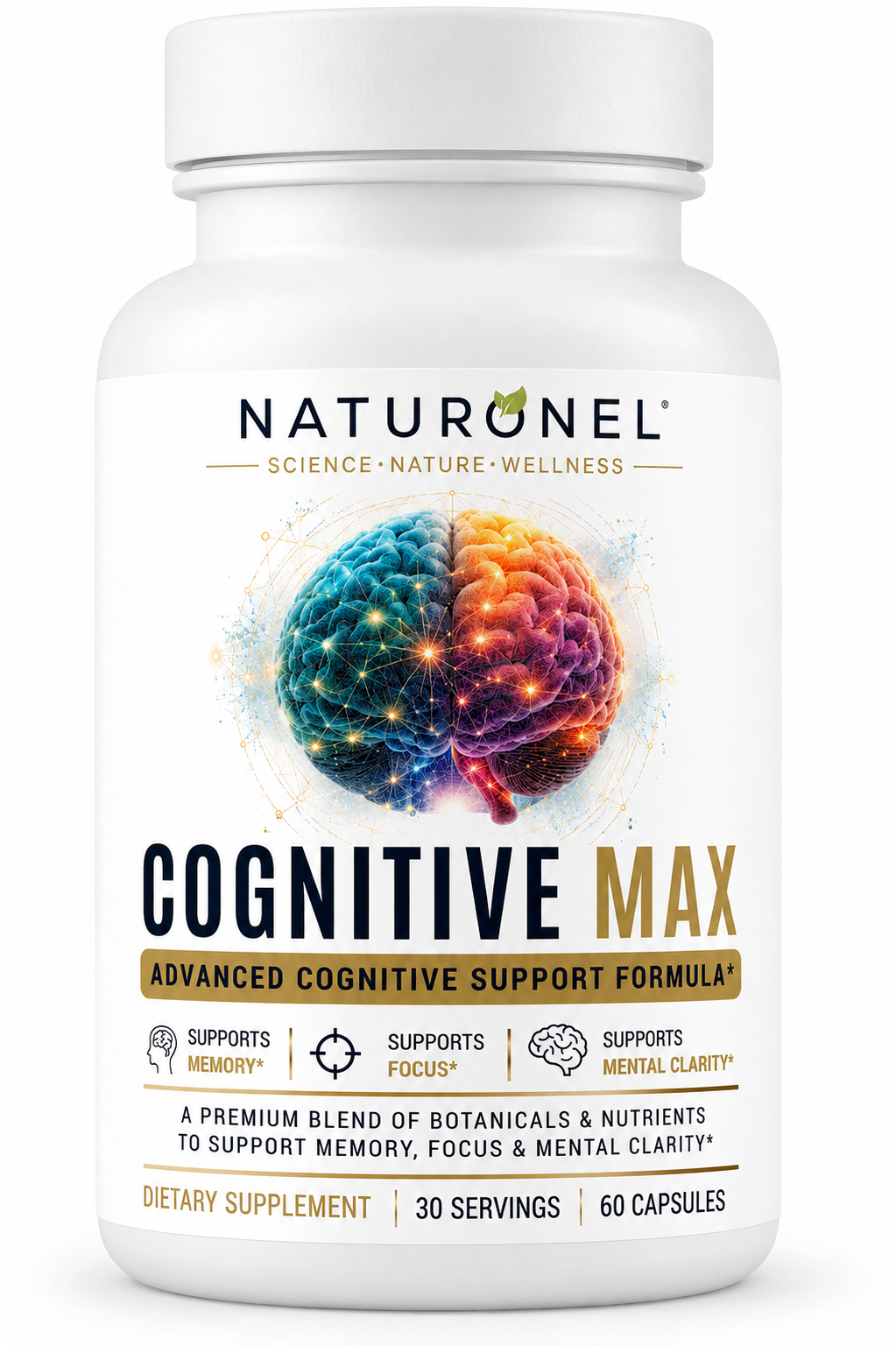Cognitive Max Brain Health Supplement - DMAE Bacopa Ginkgo GABA Phosphatidylserine - Brain Nutrition Formula with B Complex DHA Vitamins Minerals - Daily Cognitive Wellness - 60 Capsules