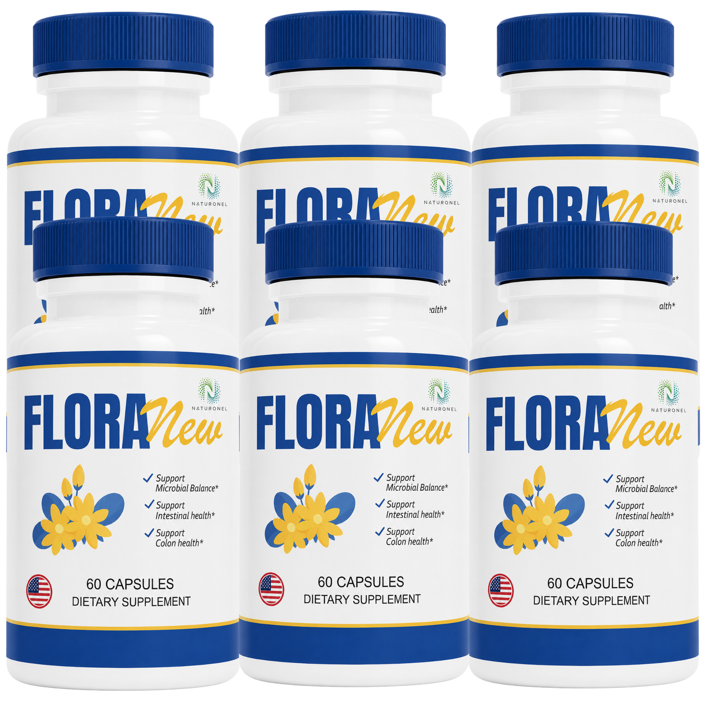 Flora New (6 Pack) Premium Multi-Ingredient Daily Wellness Formula with Raspberry Ketones, African Mango, Green Tea Extract, Apple Cider Vinegar & Grape Seed Extrac