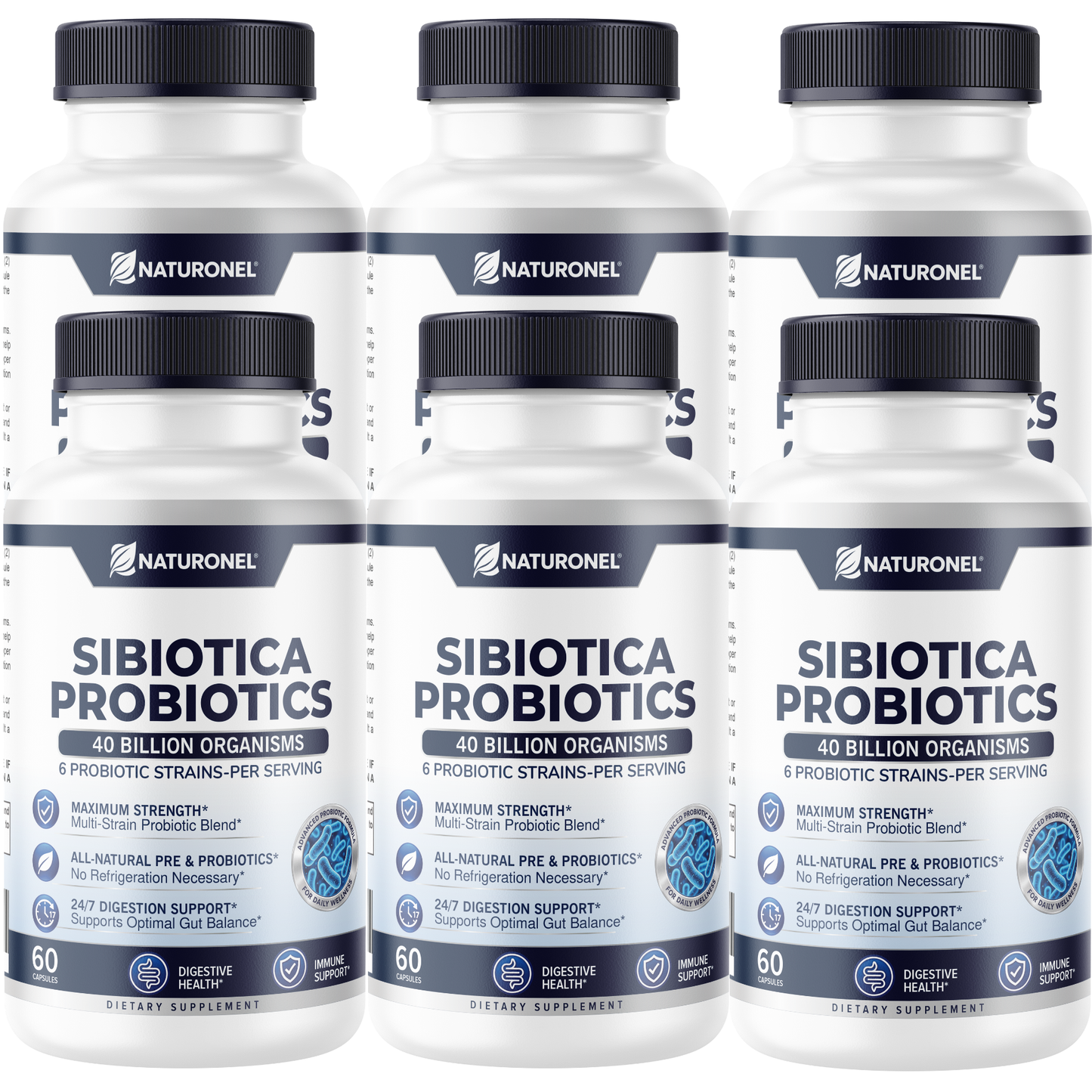 Sibiotica Probiotics (6 Pack) 40 Billion CFU - Multi-Strain Probiotic with Prebiotics - Supports Digestive Health, Gut Balance & Immune Health