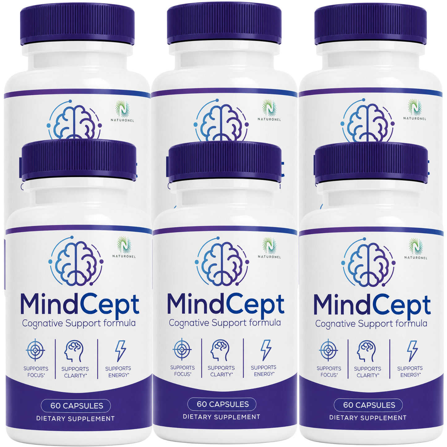 MindCept (6 Pack) Cognitive Support Formula – Brain Health Supplement for Focus, Memory, Mental Clarity & Cognitive Performance, Daily Nootropic Blend with Vitamins, Minerals & Botanical Extracts