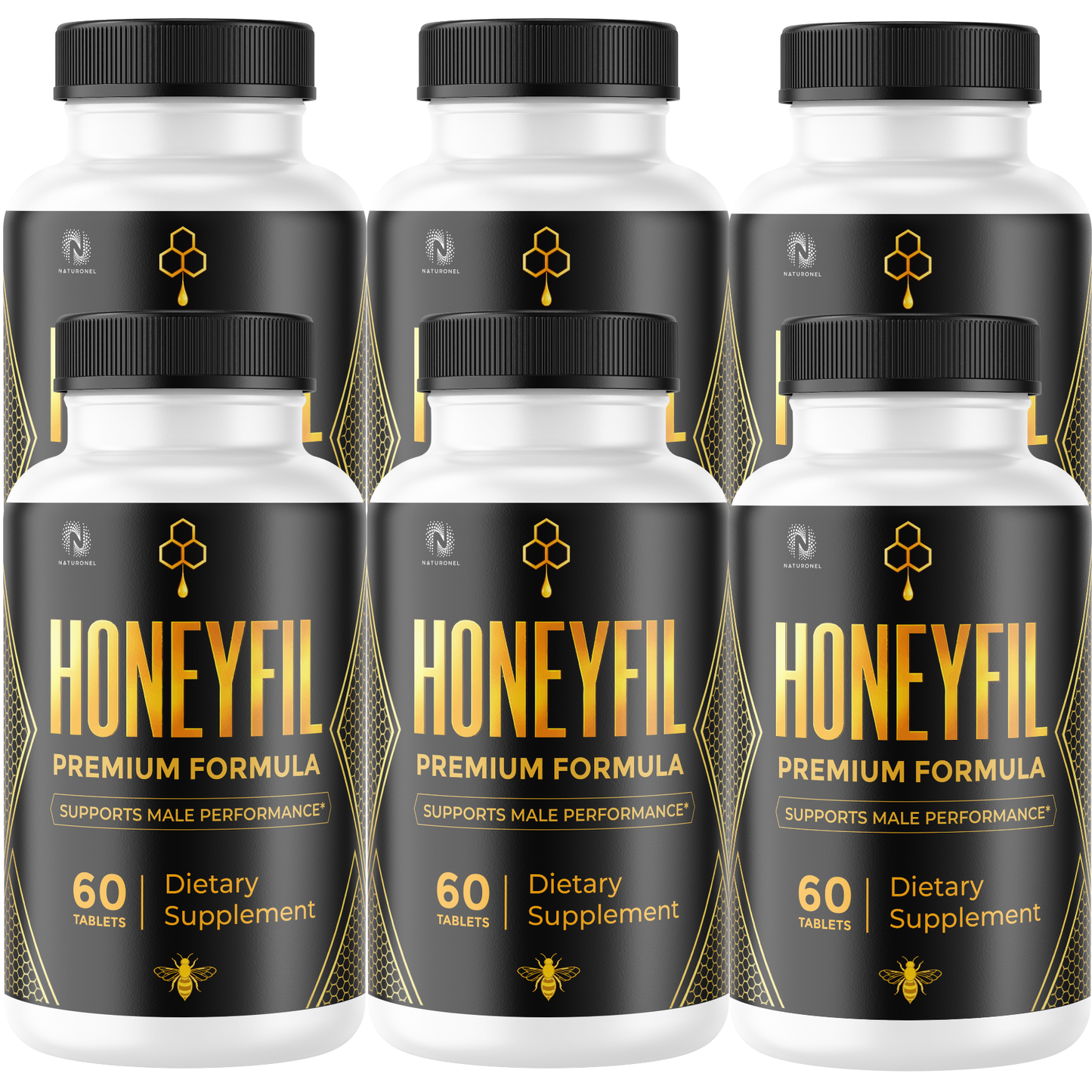 Honeyfil Premium Formula for Men (6 Pack) – Male Performance Supplement with Tongkat Ali, Maca Root, L-Arginine, Tribulus, Muira Puama, Ginseng & Zinc