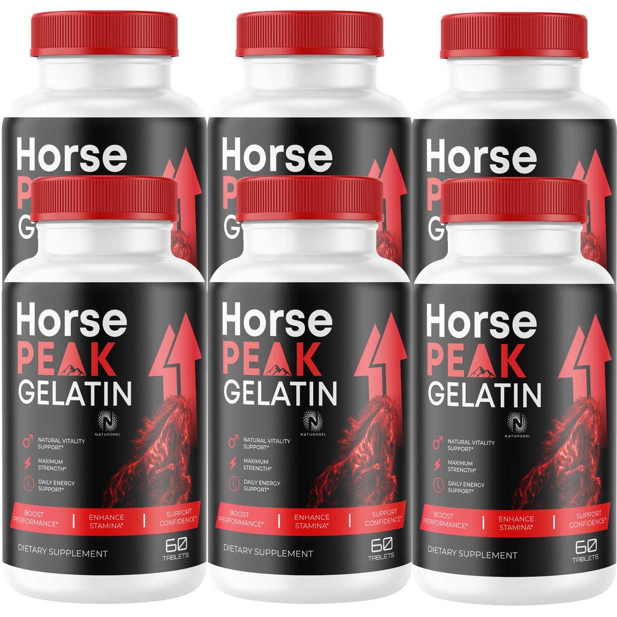 Horse Peak Gelatin Tablets for Men - Longjack Tongkat Ali, Maca Root, L-Arginine, Tribulus, Muira Puama, Ginseng, Zinc & Boron Complex - Daily Men's Vitality Formula