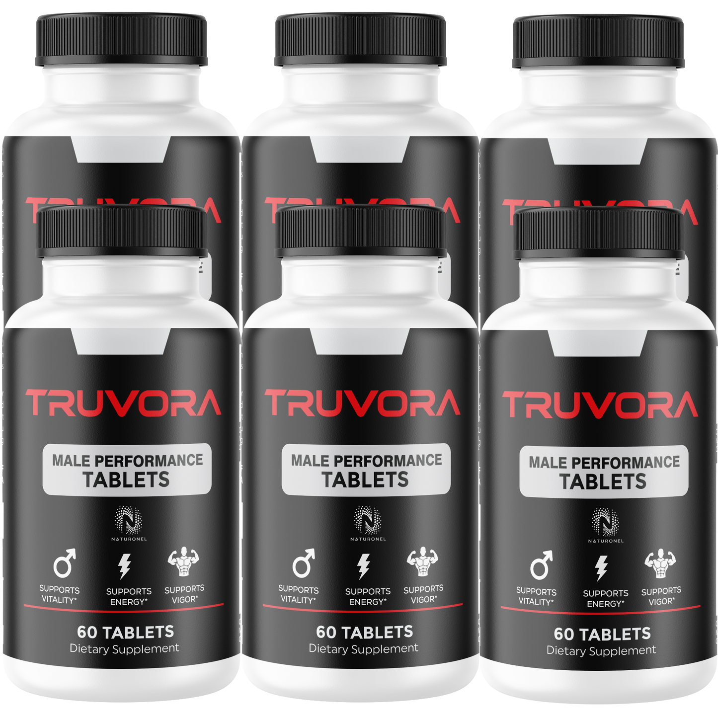 Truvora (6 Pack) Male Performance Tablets for Men – Daily Vitality Formula with Tongkat Ali, Maca, L-Arginine, Ginseng, Tribulus & Boron – Men's Wellness Supplement