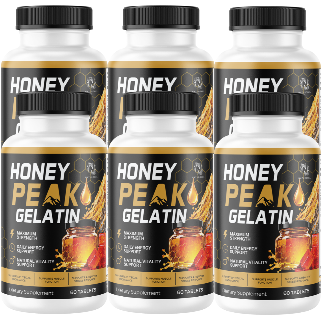 Honey Peak Gelatin for Men (6 Pack)– Premium Daily Vitality Formula with Longjack, Maca Root, L-Arginine, Tribulus, Ginseng & Boron – Energy, Endurance & Performance Support