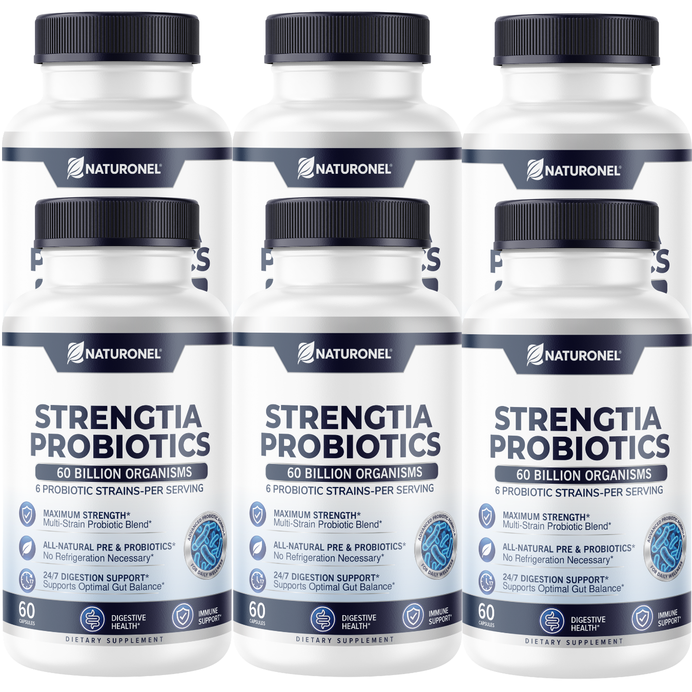 Strengtia 60 Billion Probiotics – Daily Probiotic Supplement with 6 Clinically Selected Strains, Prebiotic Blend, Digestive & Immune Wellness