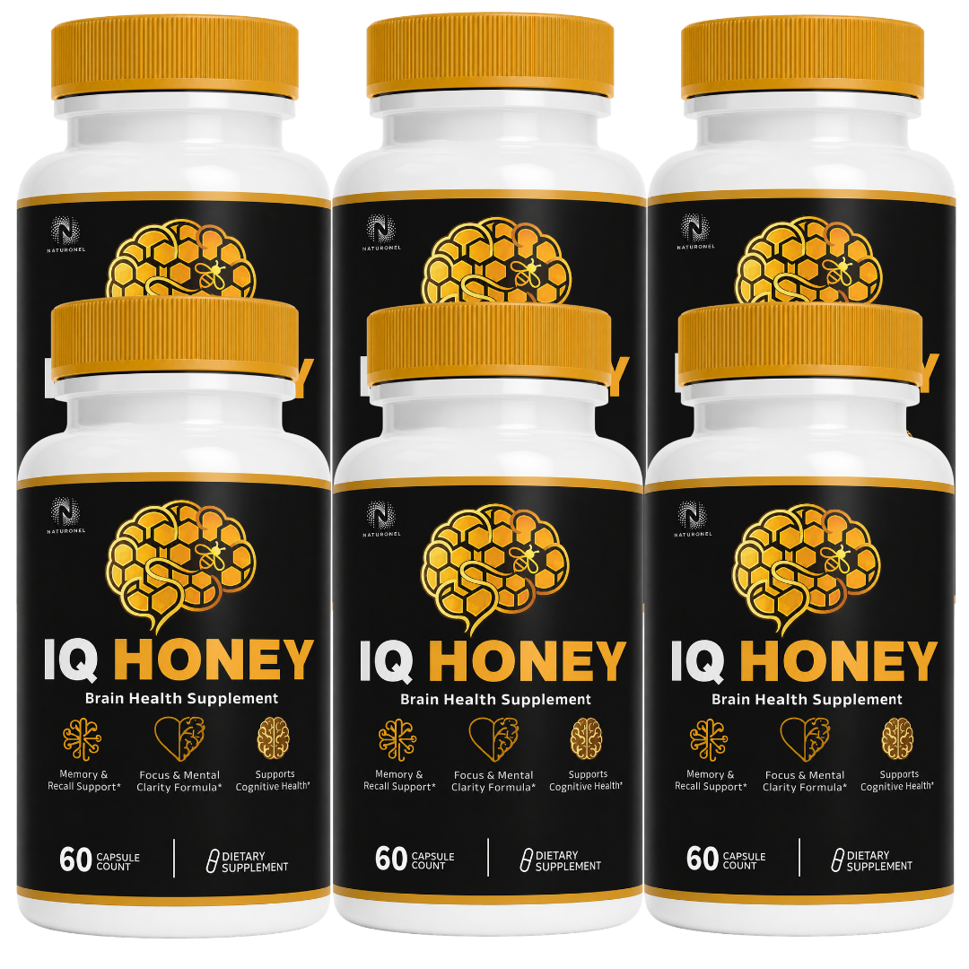 IQ Honey (6 Pack) Premium Brain Health Formula with Vitamins, Minerals, DMAE, Bacopa, Green Tea Extract & Phosphatidylserine, Dietary Supplement