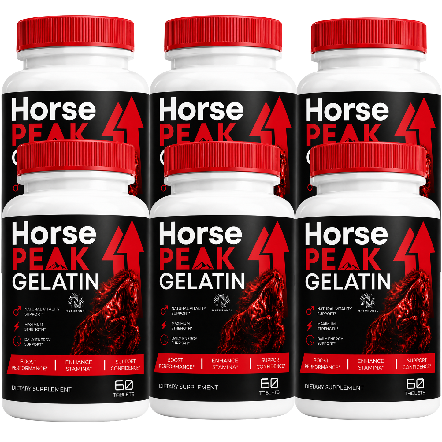 Horse Peak Gelatin Tablets (6 Pack) Premium Multi-Ingredient Formula with Longjack, Maca, L-Arginine, Ginseng, Zinc & Calcium, Daily Wellness Supplement