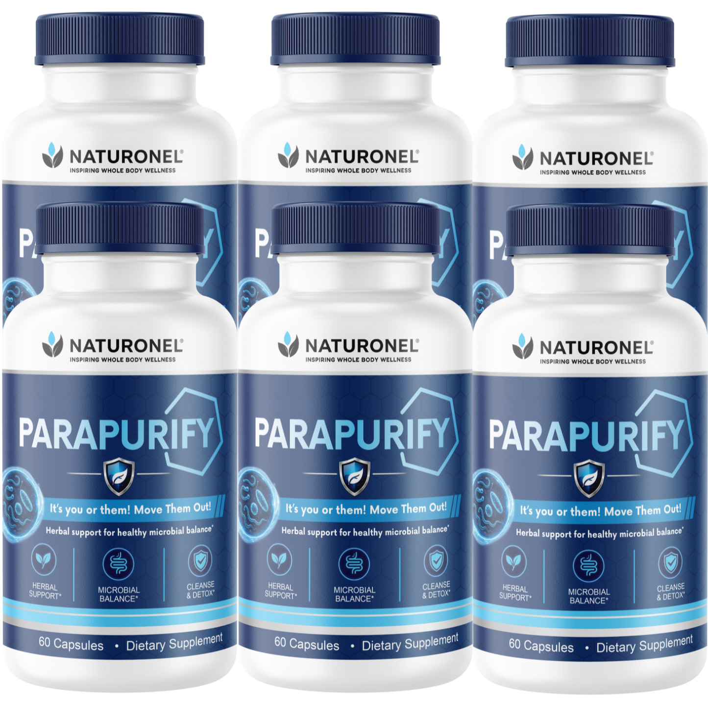 ParaPurify (6 Pack) Herbal Cleanse Supplement for Adults – Microbial Balance & Digestive Wellness Formula with Black Walnut, Psyllium Husk, Chlorella, Ginger & Papaya
