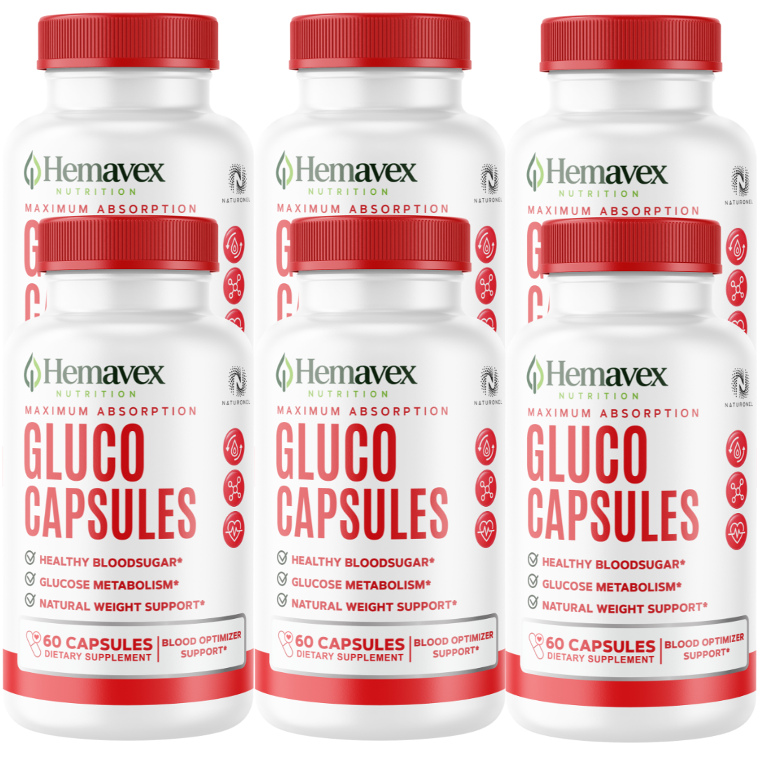 Hemavex (6 Pack) Nutrition Gluco Capsules – Advanced Glucose Metabolism Formula with Banaba, Chromium, Alpha Lipoic Acid, Cinnamon, Gymnema & Biotin – Daily Wellness Supplement