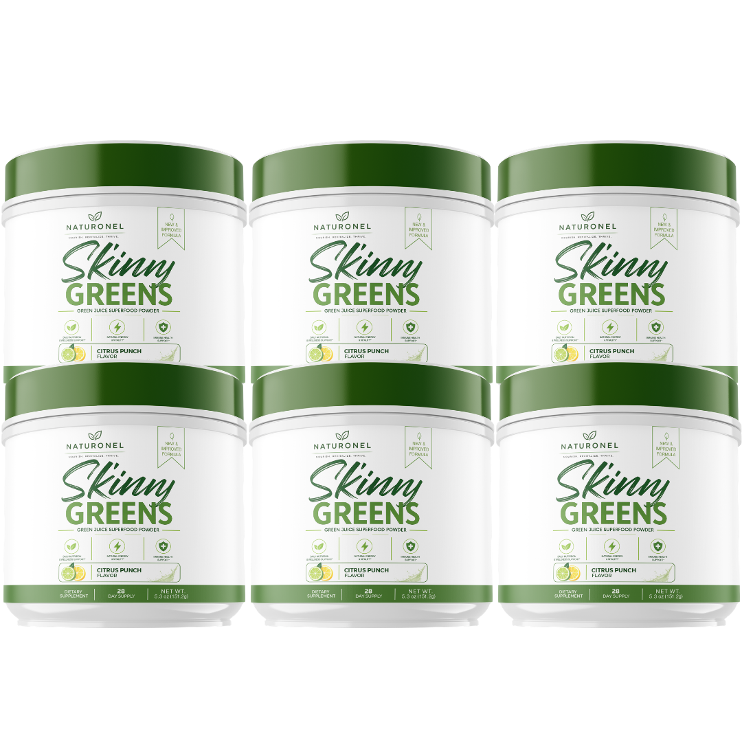 Skinny Greens Superfood Powder (6 Pack) – Organic Greens Blend with Wheatgrass, Moringa, Spirulina, Chlorella, Matcha Tea & Probiotics – Daily Greens Drink Mix – Citrus Punch Flavor