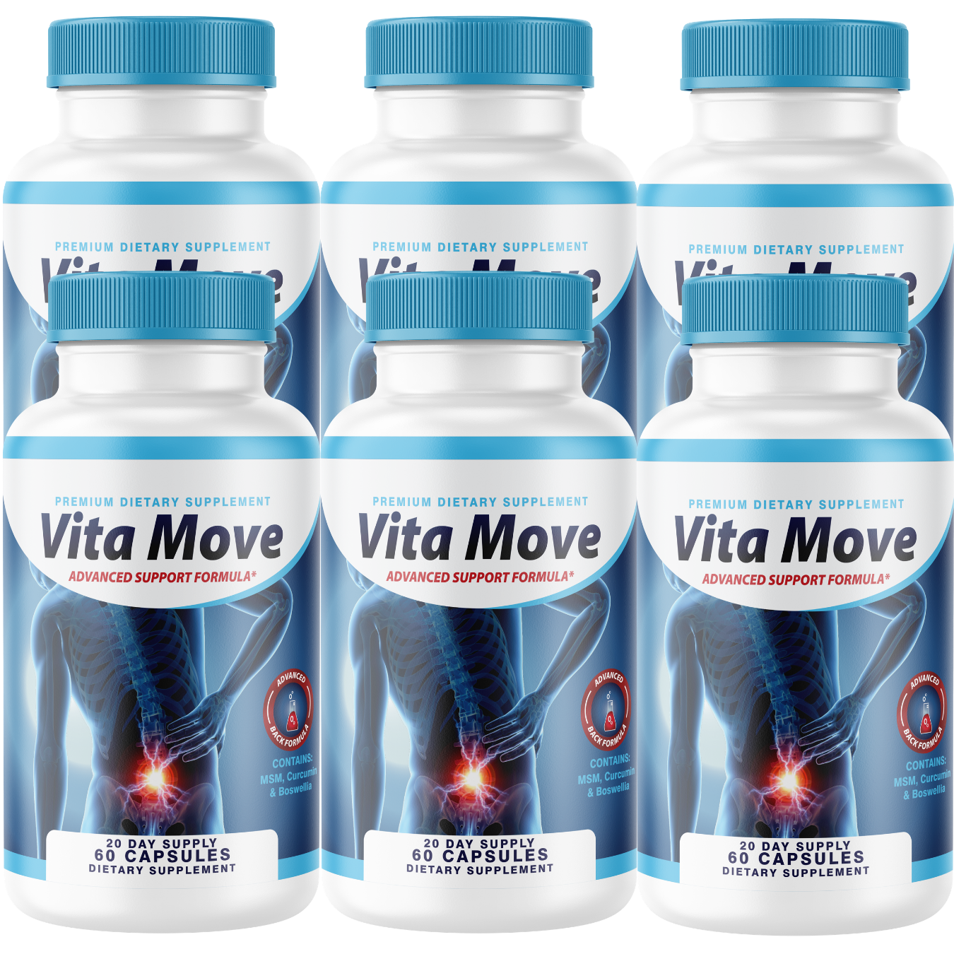 Vita Move (6 Pack) Joint Support Supplement – Glucosamine Sulfate 1500mg with Boswellia, Turmeric Curcumin, Chondroitin, MSM & Bromelain – Mobility & Flexibility Formula