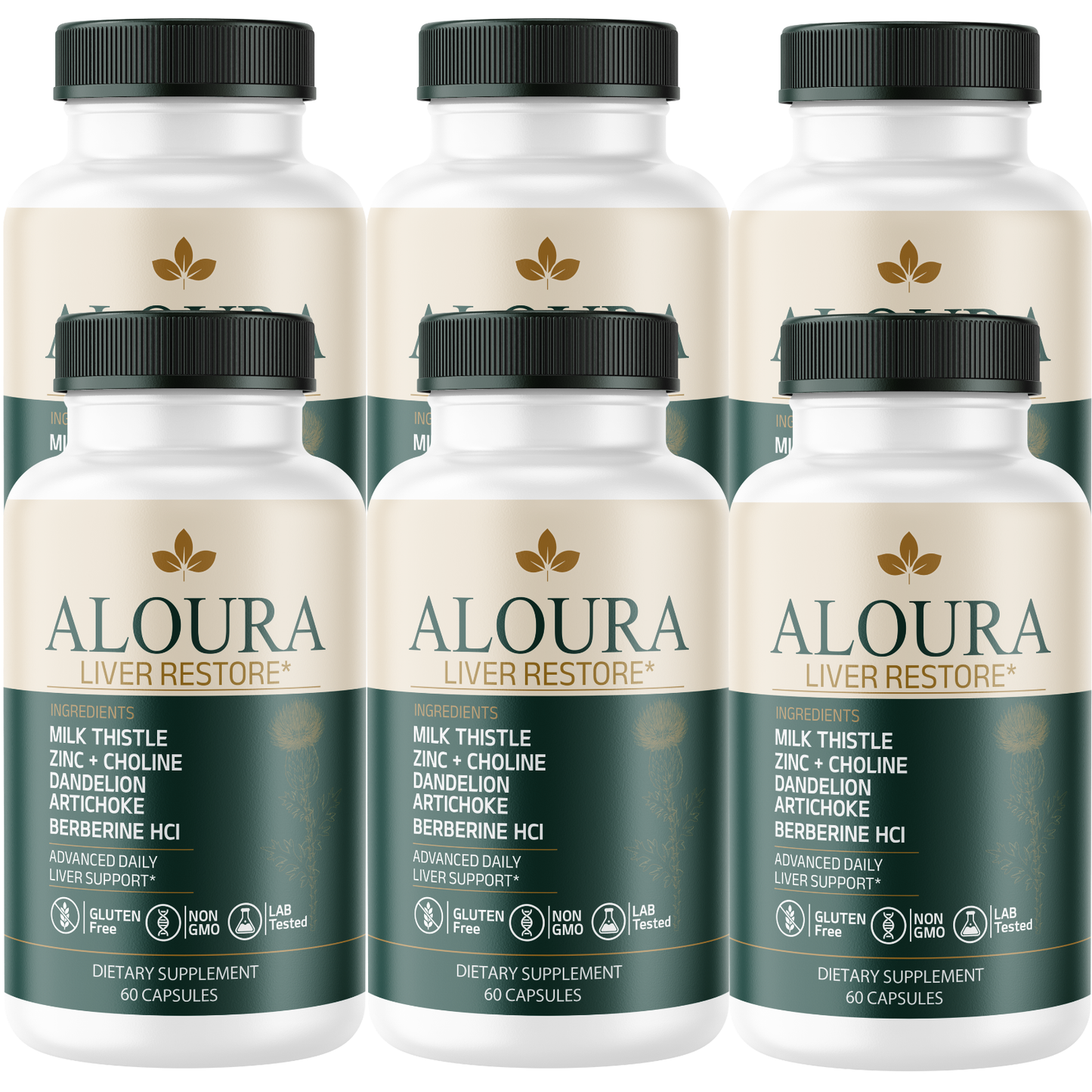 ALOURA (6 Pack) Liver Restore Supplement – Advanced Liver Support Formula with Milk Thistle, Berberine HCl, Artichoke, Dandelion, Zinc & Choline – Dietary Supplement