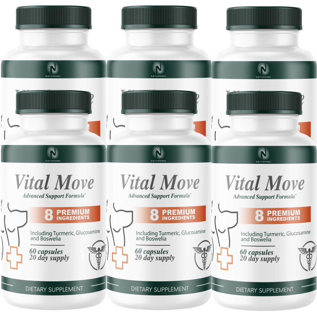 Vital Move (6 Pack) Premium Joint Wellness Supplement – Glucosamine 1500mg with Chondroitin, Turmeric, Boswellia, MSM, Bromelain & Quercetin – Advanced 8-Ingredient Blend