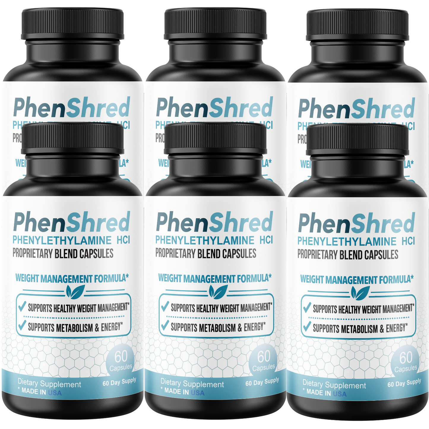 PhenShred Phenylethylamine HCl Capsules with Caffeine, Green Tea, L-Carnitine & Glucomannan Energy & Metabolism Support Supplement