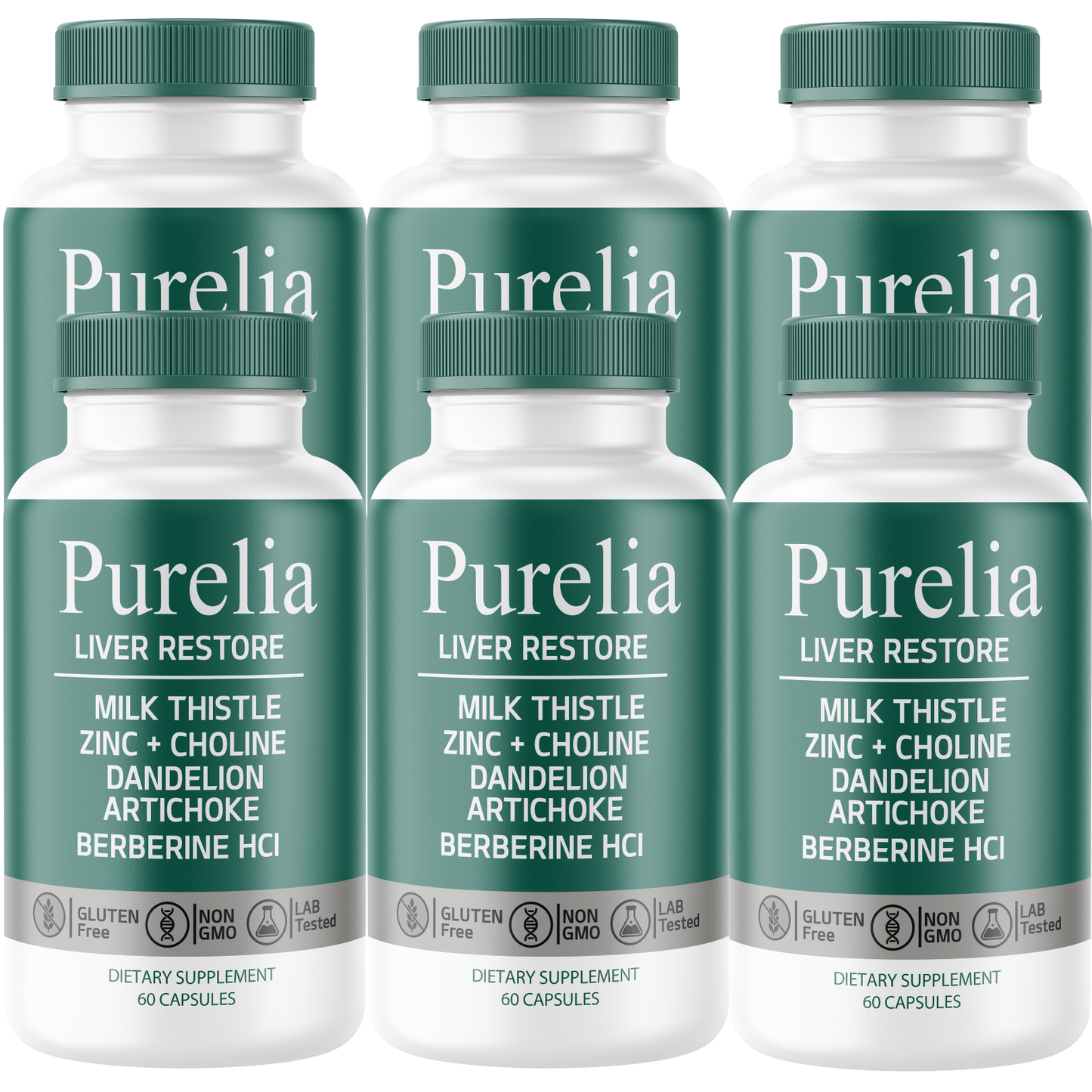 Purelia (6 Pack) Liver Restore Supplement – Milk Thistle, Berberine HCl, Artichoke, Dandelion, Zinc & Choline – Daily Liver Wellness Formula