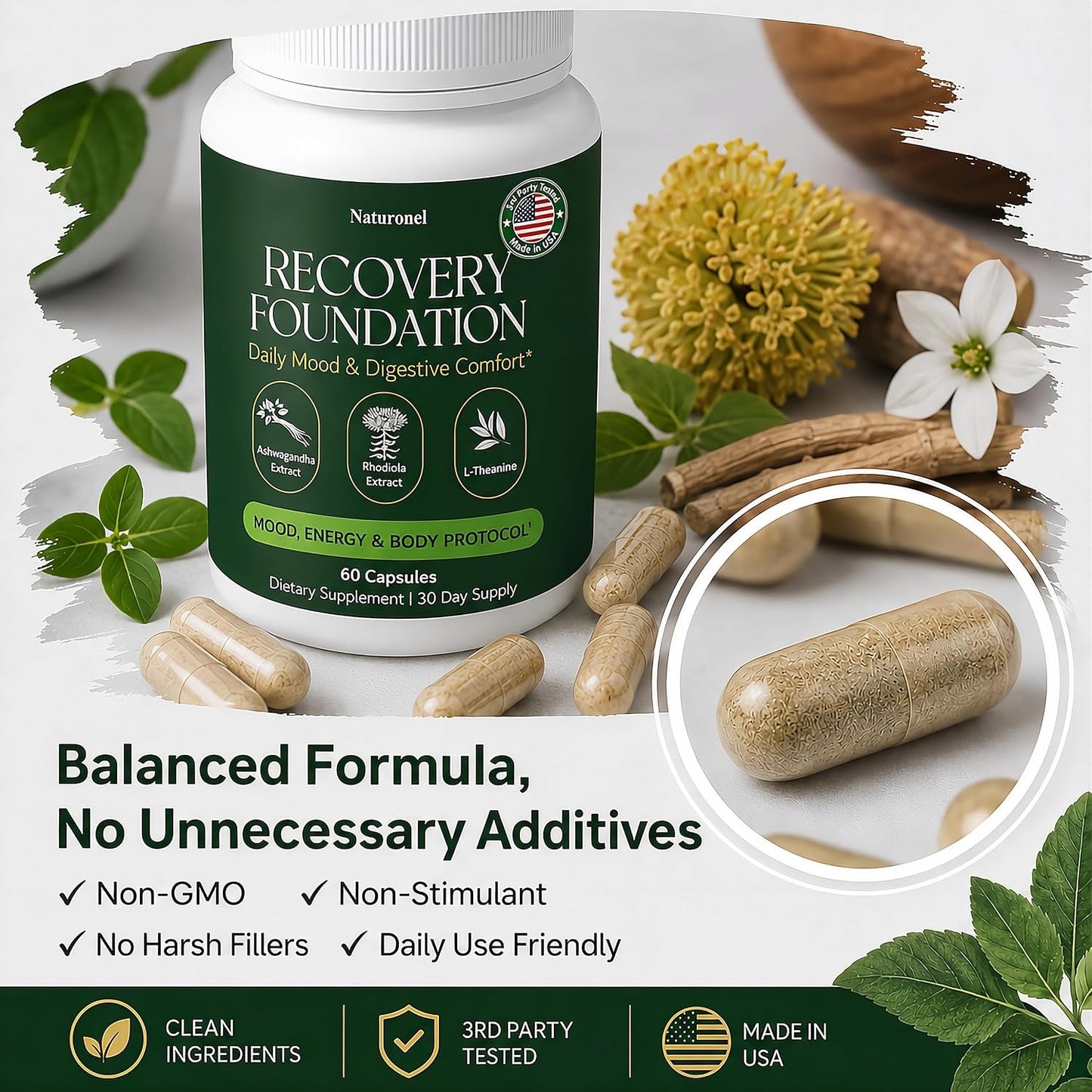 Zafira Organics Recovery Foundation Capsules (12 Bottles) Zafira Recovery Foundation Herbal Supplement for Mood Support, Mental Clarity &amp; Daily Wellness