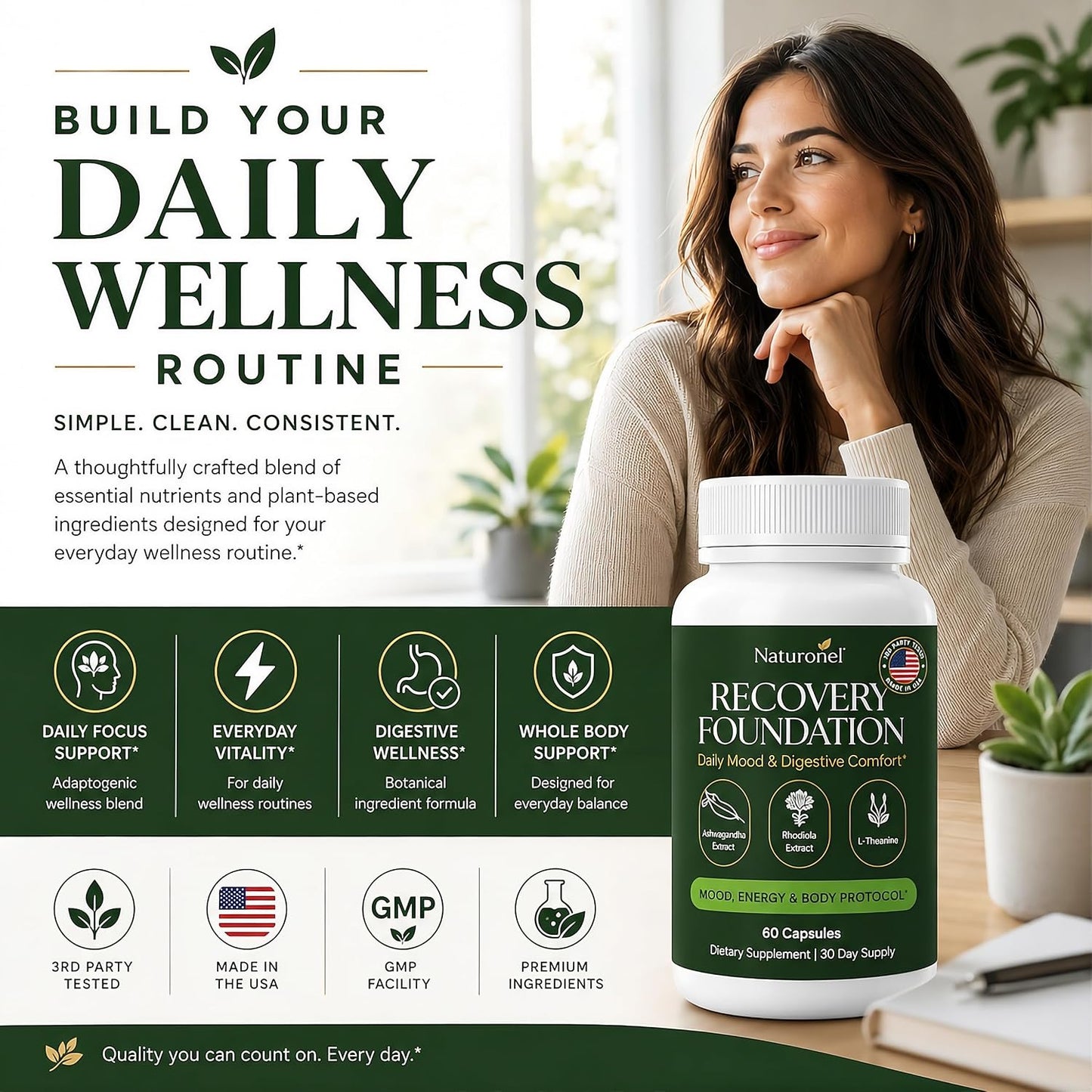 Zafira Organics Recovery Foundation Capsules (3 Bottles) Zafira Recovery Foundation Herbal Supplement for Mood Support, Mental Clarity &amp; Daily Wellness