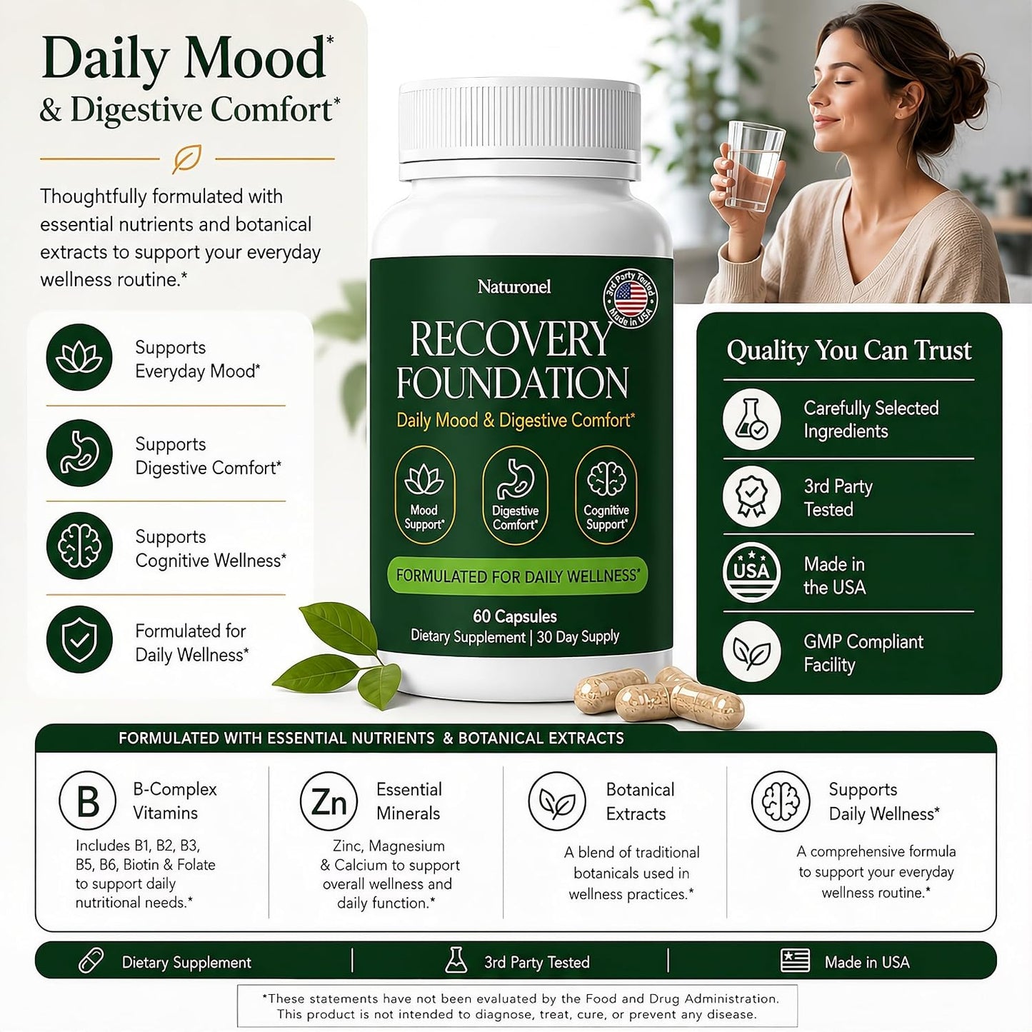 Zafira Organics Recovery Foundation Capsules (5 Bottles) Zafira Recovery Foundation Herbal Supplement for Mood Support, Mental Clarity &amp; Daily Wellness
