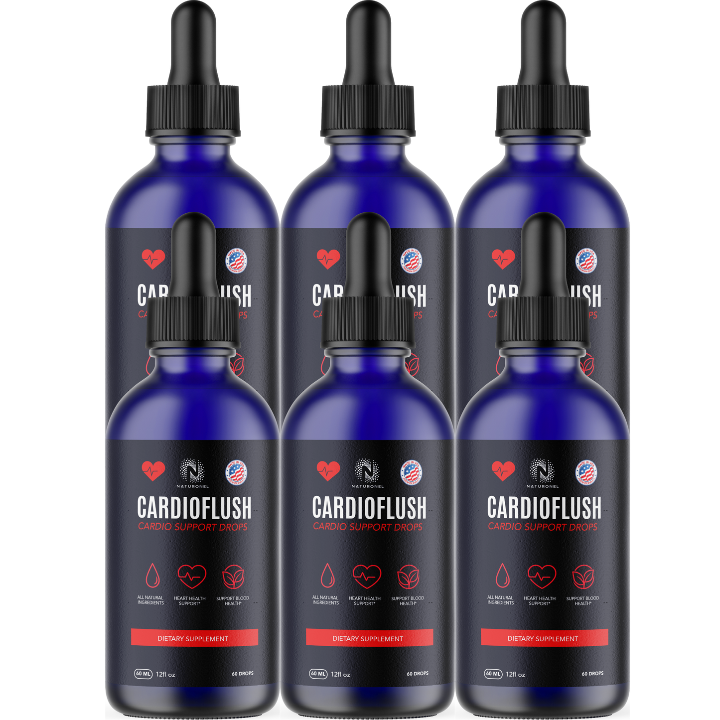 CardioFlush (6 Pack) Cardio Support Drops – Liquid Heart Health Supplement with L-Arginine, L-Glutamine & L-Tryptophan – Blood Flow & Cardiovascular Wellness Formula – Natural Lemon Flavor
