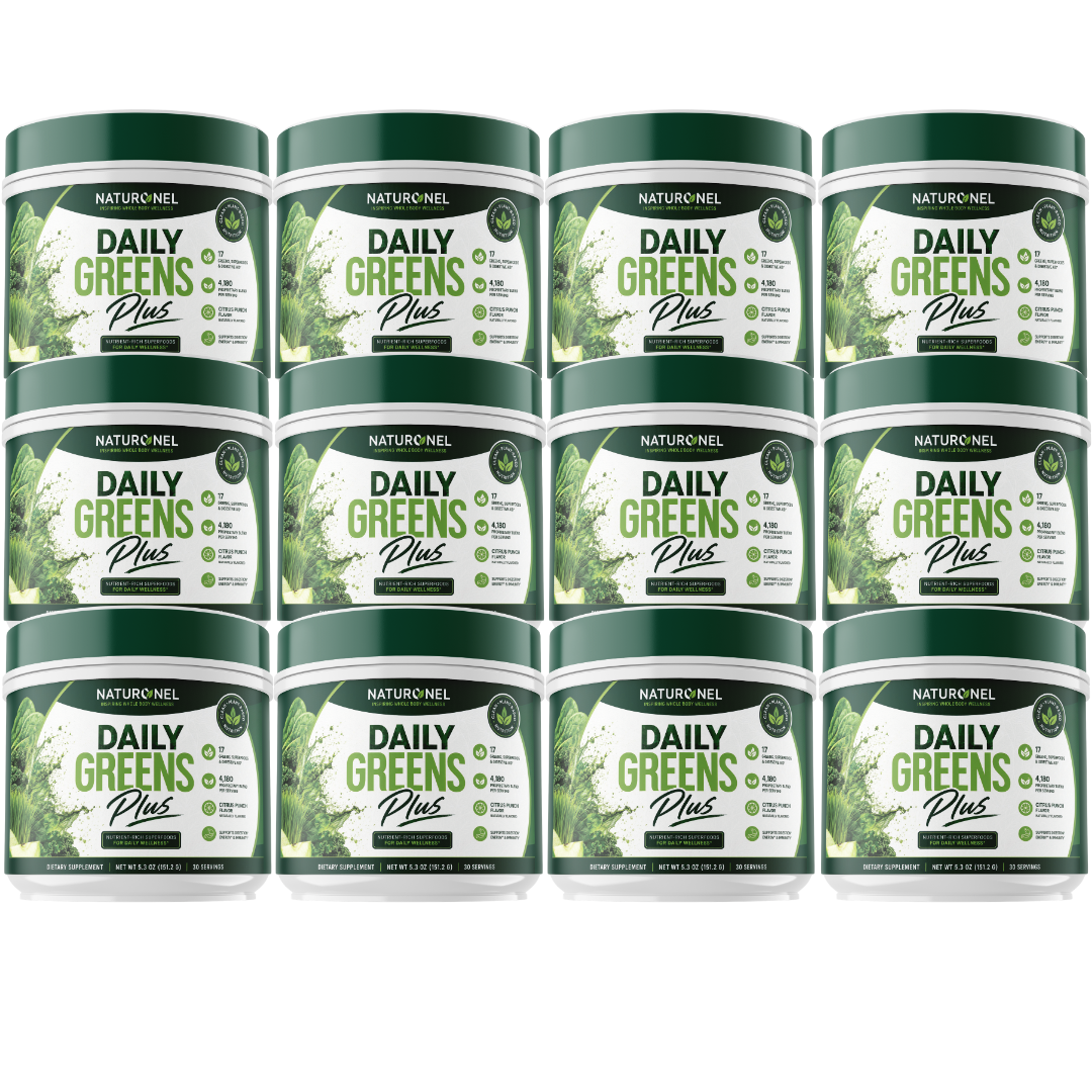 Daily Greens (12 Pack) Plus Powder - Superfood Greens Blend with Wheatgrass, Moringa, Spirulina, Chlorella, Matcha, Probiotics & Digestive Enzymes - Citrus Punch