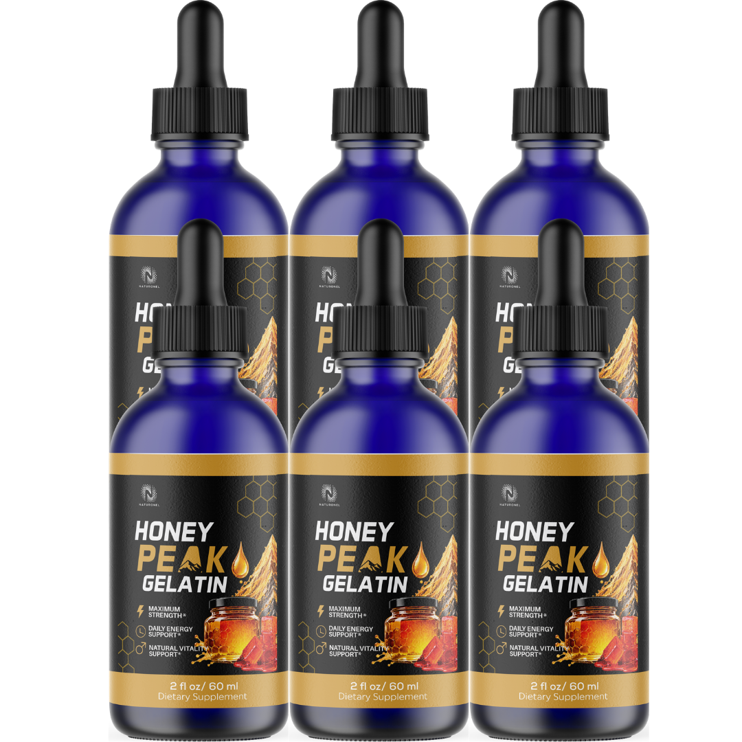 Honey Peak Gelatin Drops (6 Pack) – Daily Energy, Strength & Vitality Support – L-Arginine HCl, L-Glutamine & L-Tryptophan Liquid Formula