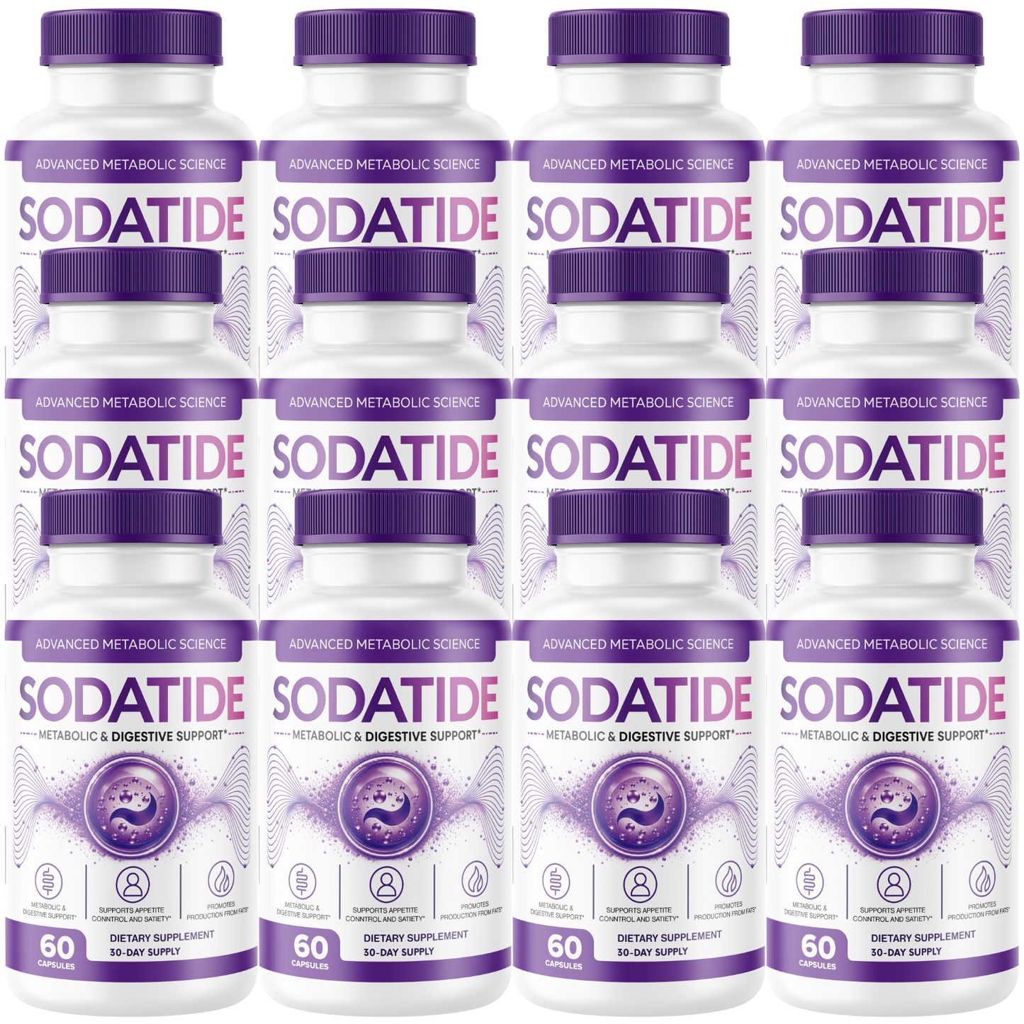 Sodatide (12 Pack) Metabolic & Digestive Support Supplement with Green Tea, Green Coffee Bean, Garcinia Cambogia, Raspberry Ketone & Caffeine Appetite Support Formula