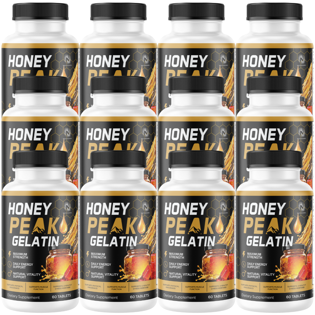 Honey Peak Gelatin for Men (12 Pack)– Premium Daily Vitality Formula with Longjack, Maca Root, L-Arginine, Tribulus, Ginseng & Boron – Energy, Endurance & Performance Suppor