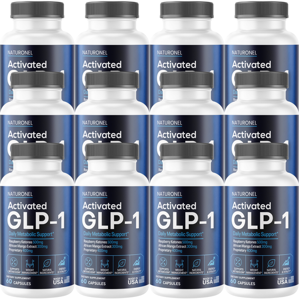 Activated GLP-1 (12 Pack) Daily Metabolic Support – Raspberry Ketones 500mg, African Mango 300mg, Green Tea, Apple Cider Vinegar & Kelp Blend – Energy & Weight Management Formula