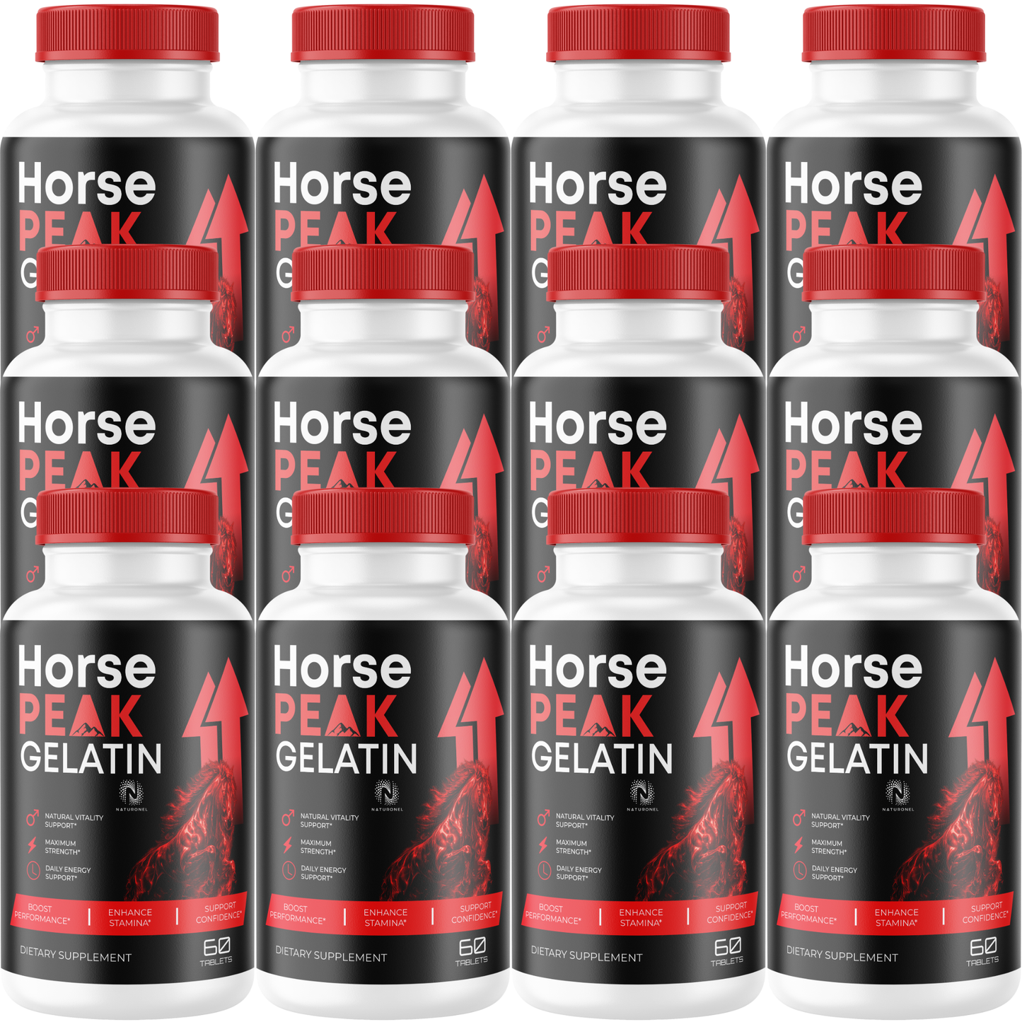 Horse Peak Gelatin Tablets for Men (12 Pack) - Longjack Tongkat Ali, Maca Root, L-Arginine, Tribulus, Muira Puama, Ginseng, Zinc & Boron Complex - Daily Men's Vitality Formula