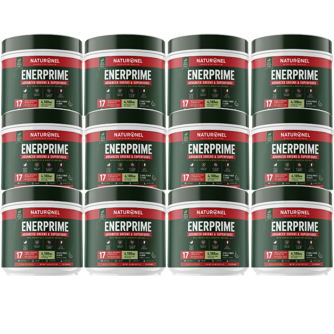 EnerPrime (12 Pack) Advanced Greens Superfood Powder with Probiotics & Digestive Enzymes 17 Organic Greens & Superfoods Citrus Punch