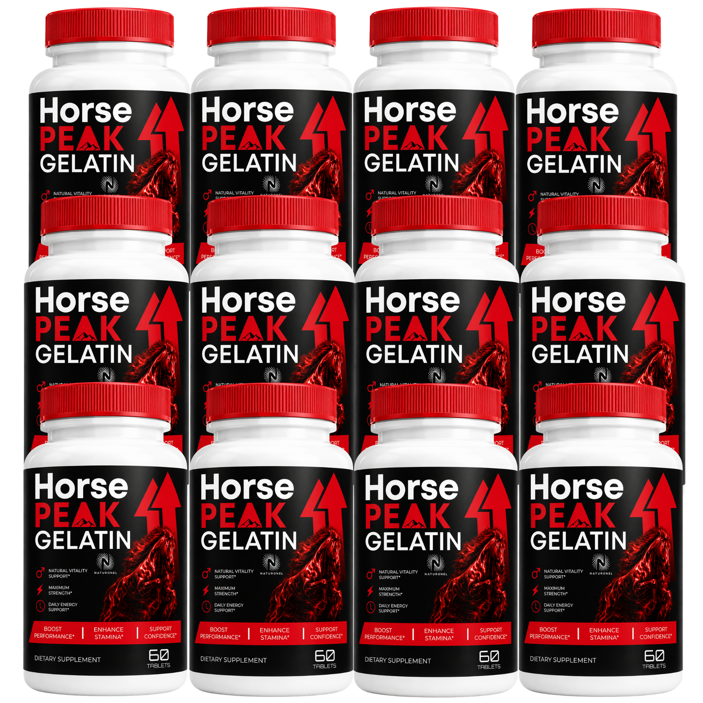 Horse Peak Gelatin Tablets (12 Pack) Premium Multi-Ingredient Formula with Longjack, Maca, L-Arginine, Ginseng, Zinc & Calcium, Daily Wellness Supplement