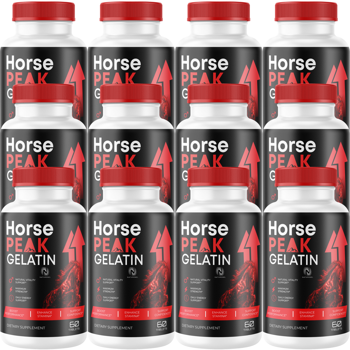 Horse Peak Gelatin Tablets for Men - Longjack Tongkat Ali, Maca Root, L-Arginine, Tribulus, Muira Puama, Ginseng, Zinc & Boron Complex - Daily Men's Vitality Formula