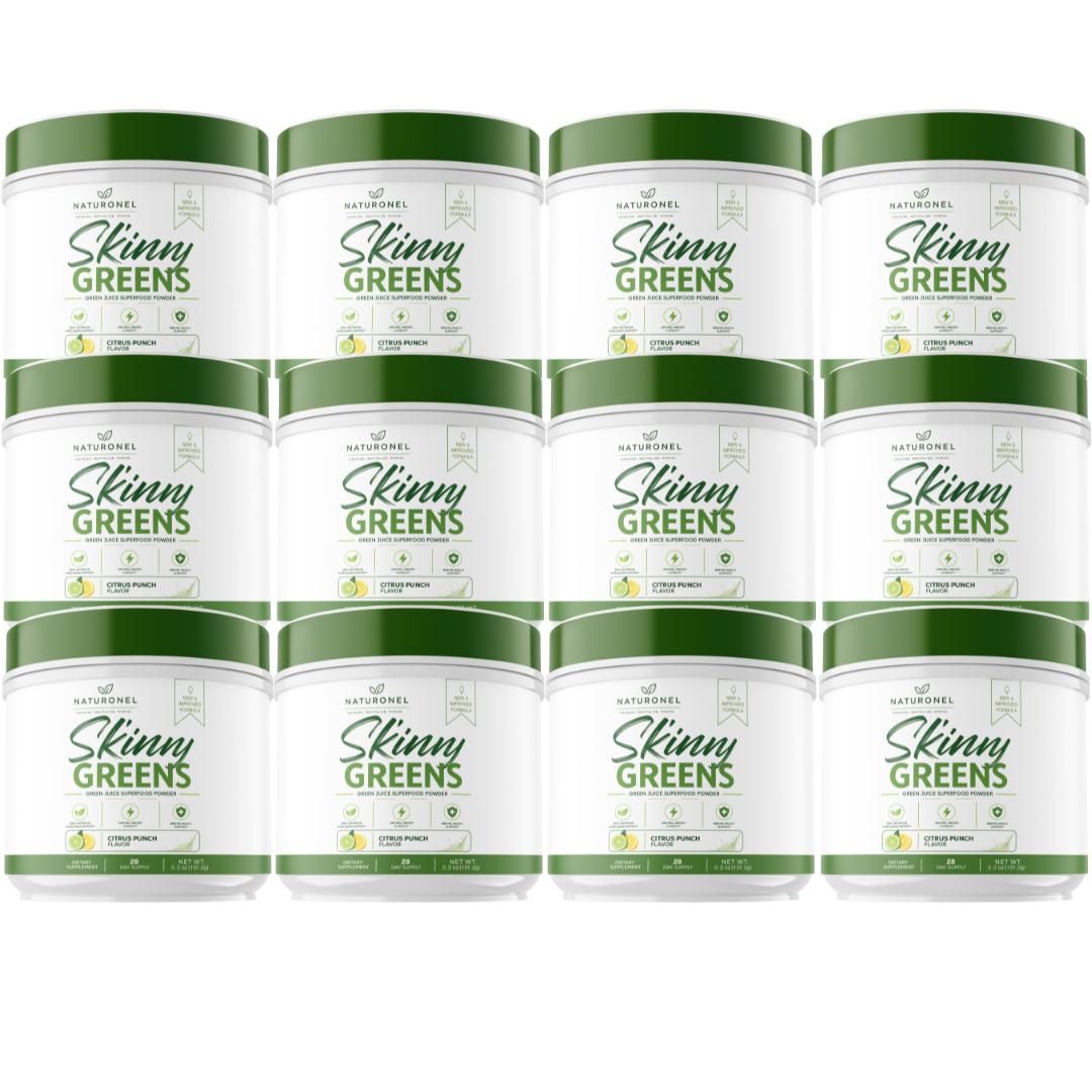 Skinny Greens Superfood Powder (12 Pack) – Organic Greens Blend with Wheatgrass, Moringa, Spirulina, Chlorella, Matcha Tea & Probiotics – Daily Greens Drink Mix – Citrus Punch Flavor