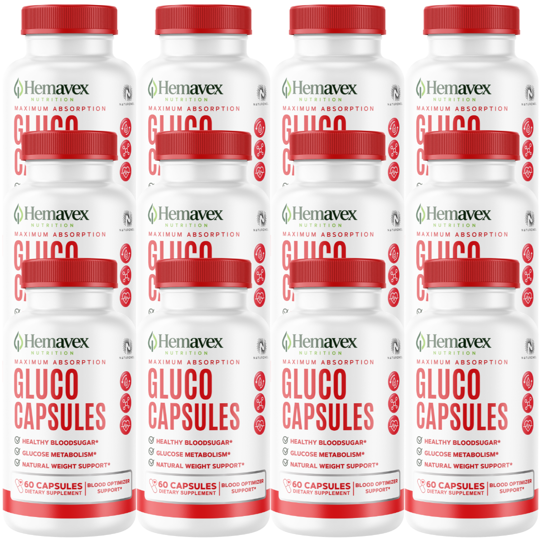 Hemavex (12 Pack) Nutrition Gluco Capsules – Advanced Glucose Metabolism Formula with Banaba, Chromium, Alpha Lipoic Acid, Cinnamon, Gymnema & Biotin – Daily Wellness Supplement