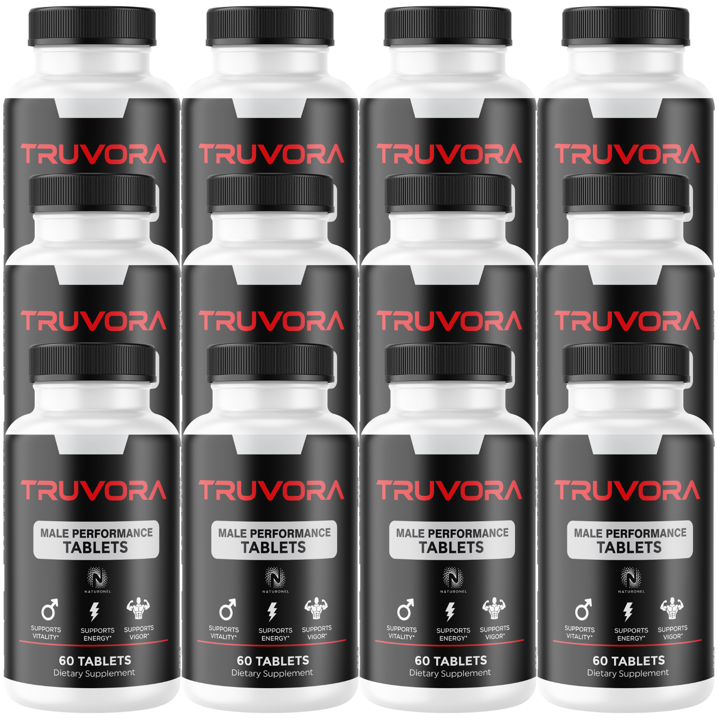 Truvora (12 Pack) Male Performance Tablets for Men – Daily Vitality Formula with Tongkat Ali, Maca, L-Arginine, Ginseng, Tribulus & Boron – Men's Wellness Supplement