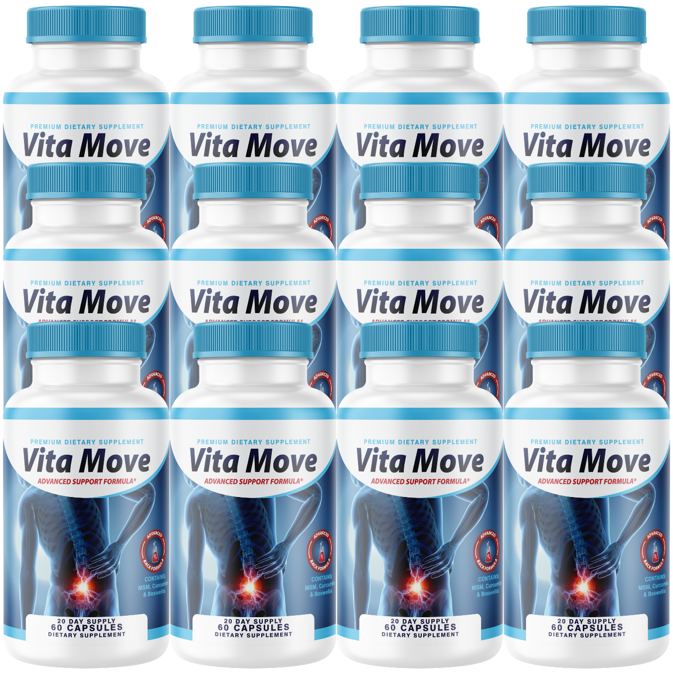 Vita Move (12 Pack) Joint Support Supplement – Glucosamine Sulfate 1500mg with Boswellia, Turmeric Curcumin, Chondroitin, MSM & Bromelain – Mobility & Flexibility Formula