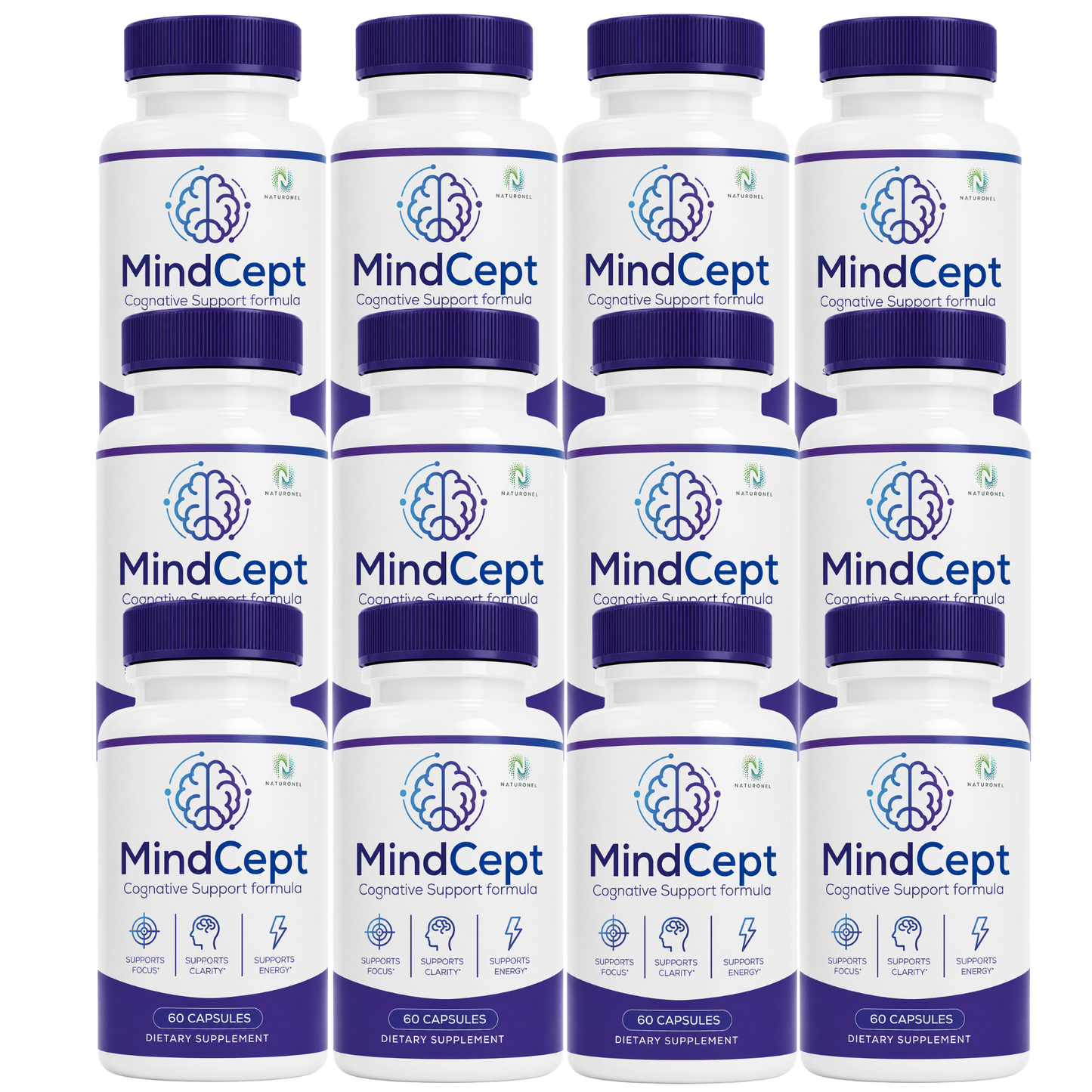MindCept (12 Pack) Cognitive Support Formula – Brain Health Supplement for Focus, Memory, Mental Clarity & Cognitive Performance, Daily Nootropic Blend with Vitamins, Minerals & Botanical Extracts