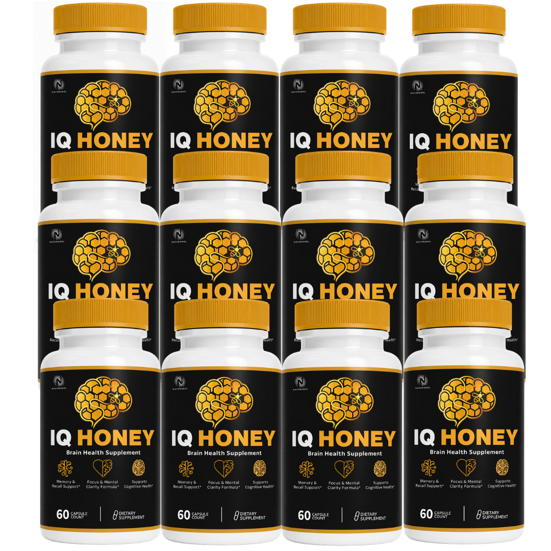 IQ Honey (12 Pack) Premium Brain Health Formula with Vitamins, Minerals, DMAE, Bacopa, Green Tea Extract & Phosphatidylserine, Dietary Supplement
