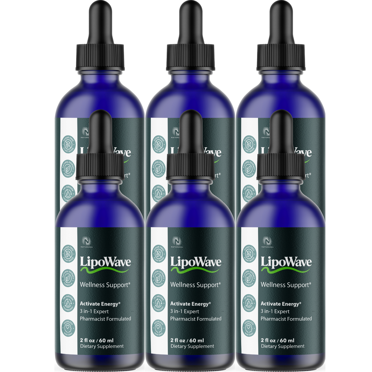 LipoWave 3-in-1 Liquid Supplement (6 Pack) – L-Arginine, L-Glutamine & L-Tryptophan – Energy, Vitality & Daily Wellness Support