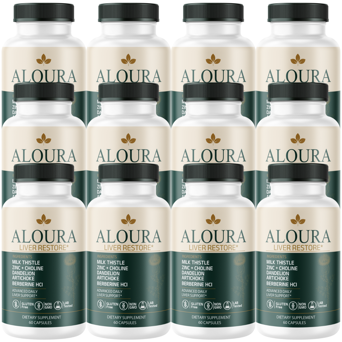 ALOURA (12 Pack) Liver Restore Supplement – Advanced Liver Support Formula with Milk Thistle, Berberine HCl, Artichoke, Dandelion, Zinc & Choline – Dietary Supplement