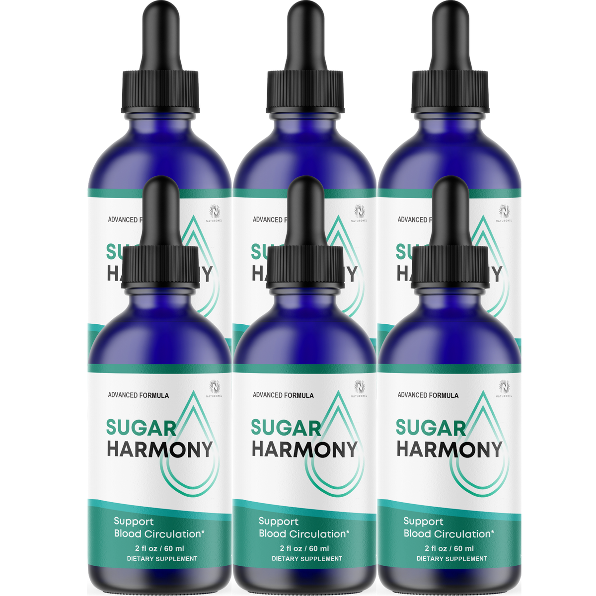 Sugar Harmony Drops (6 Pack) – Advanced Blood Circulation Support with L-Arginine, L-Glutamine & L-Tryptophan – Liquid Dietary Supplement