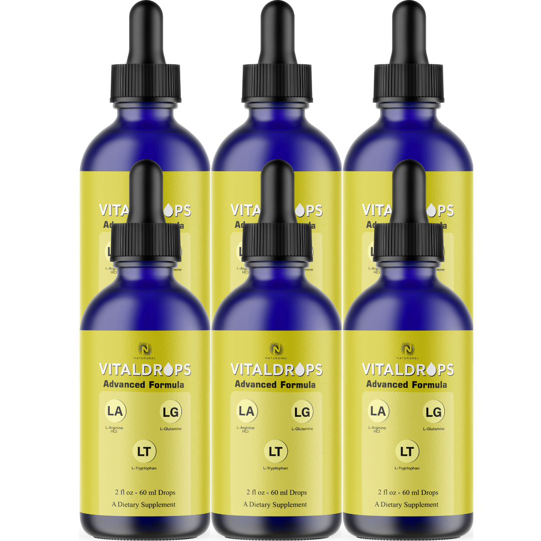 VitalDrops 3-in-1 Advanced Formula (6 Pack) – L-Arginine HCl, L-Glutamine & L-Tryptophan Liquid Drops – Lemon Flavor