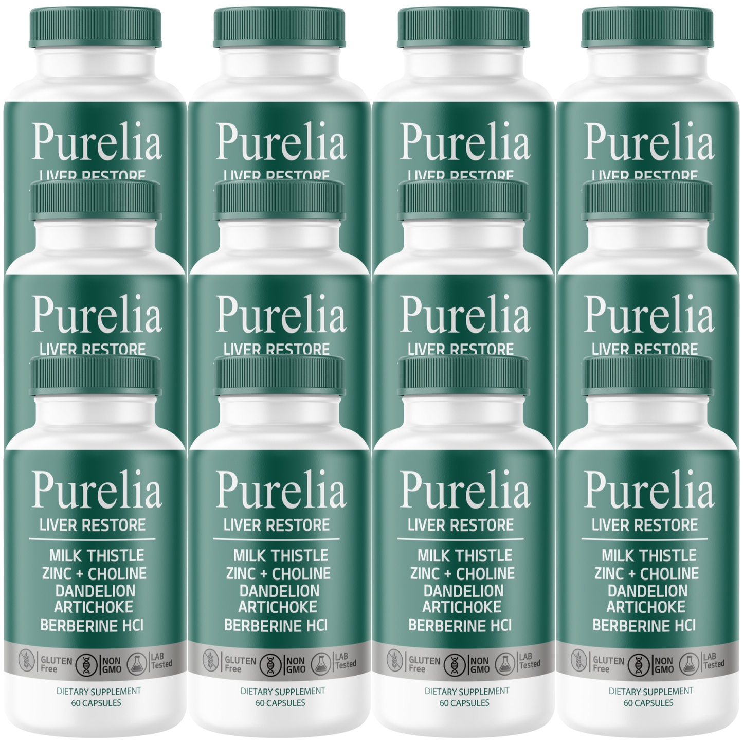 Purelia (12 Pack) Liver Restore Supplement – Milk Thistle, Berberine HCl, Artichoke, Dandelion, Zinc & Choline – Daily Liver Wellness Formula