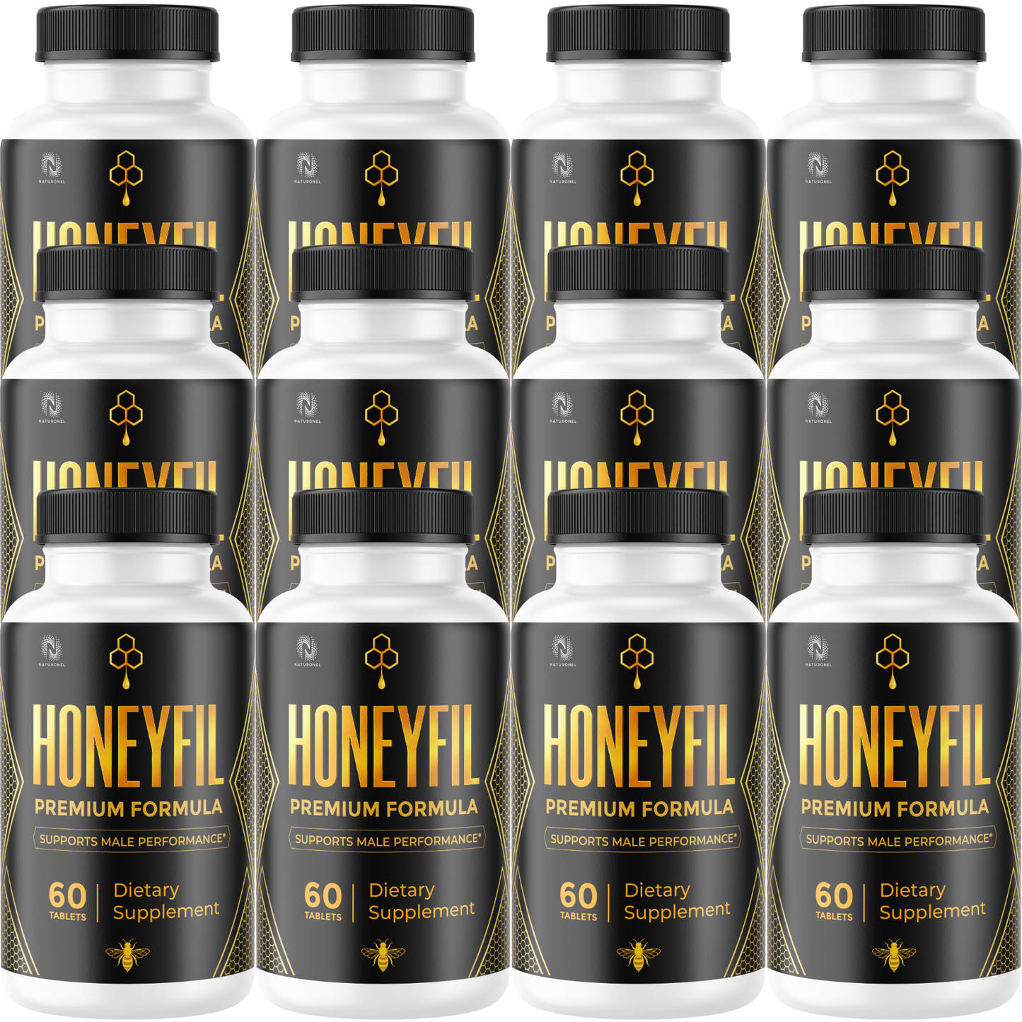 Honeyfil Premium Formula for Men (12 Pack) – Male Performance Supplement with Tongkat Ali, Maca Root, L-Arginine, Tribulus, Muira Puama, Ginseng & Zinc