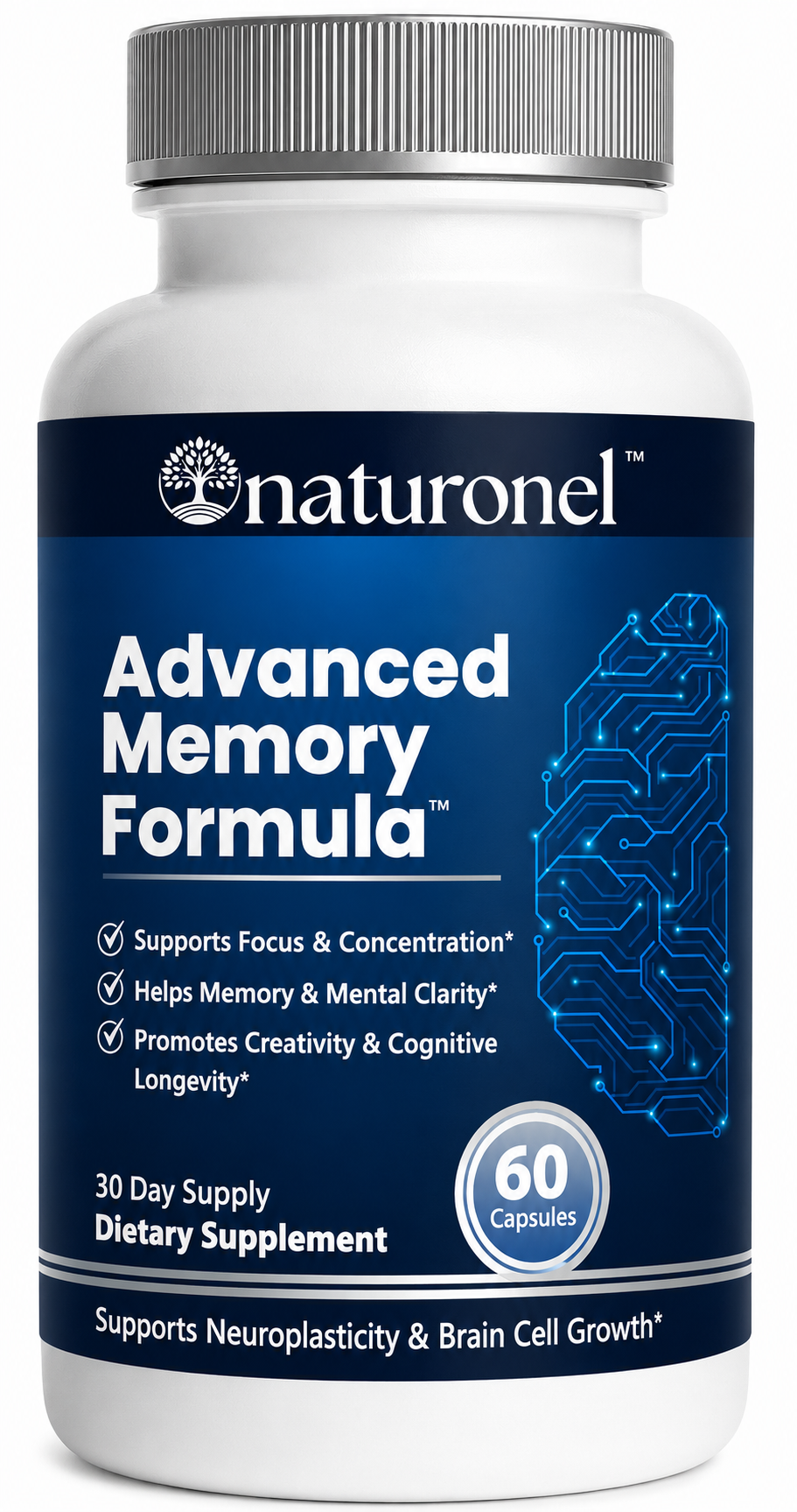 Advanced Memory Formula – Brain Supplement for Memory, Focus & Concentration, Cognitive Support with Bacopa, DMAE, Phosphatidylserine, Huperzine A, DHA & B Complex Vitamins – 60 Capsules