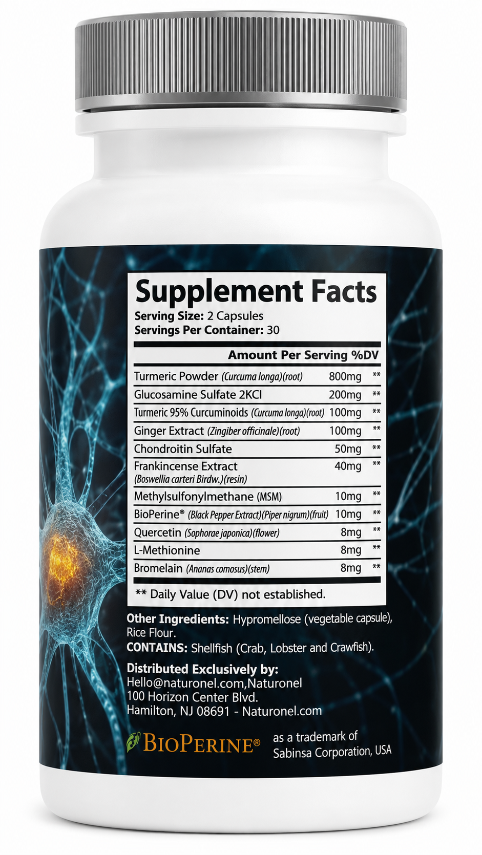 Quiet Nerves – Advanced Multi-Ingredient Formula with Turmeric, Glucosamine, Ginger, Boswellia, MSM, Quercetin & BioPerine®, Daily Nerve Health & Wellness Supplement - 3 Bottle