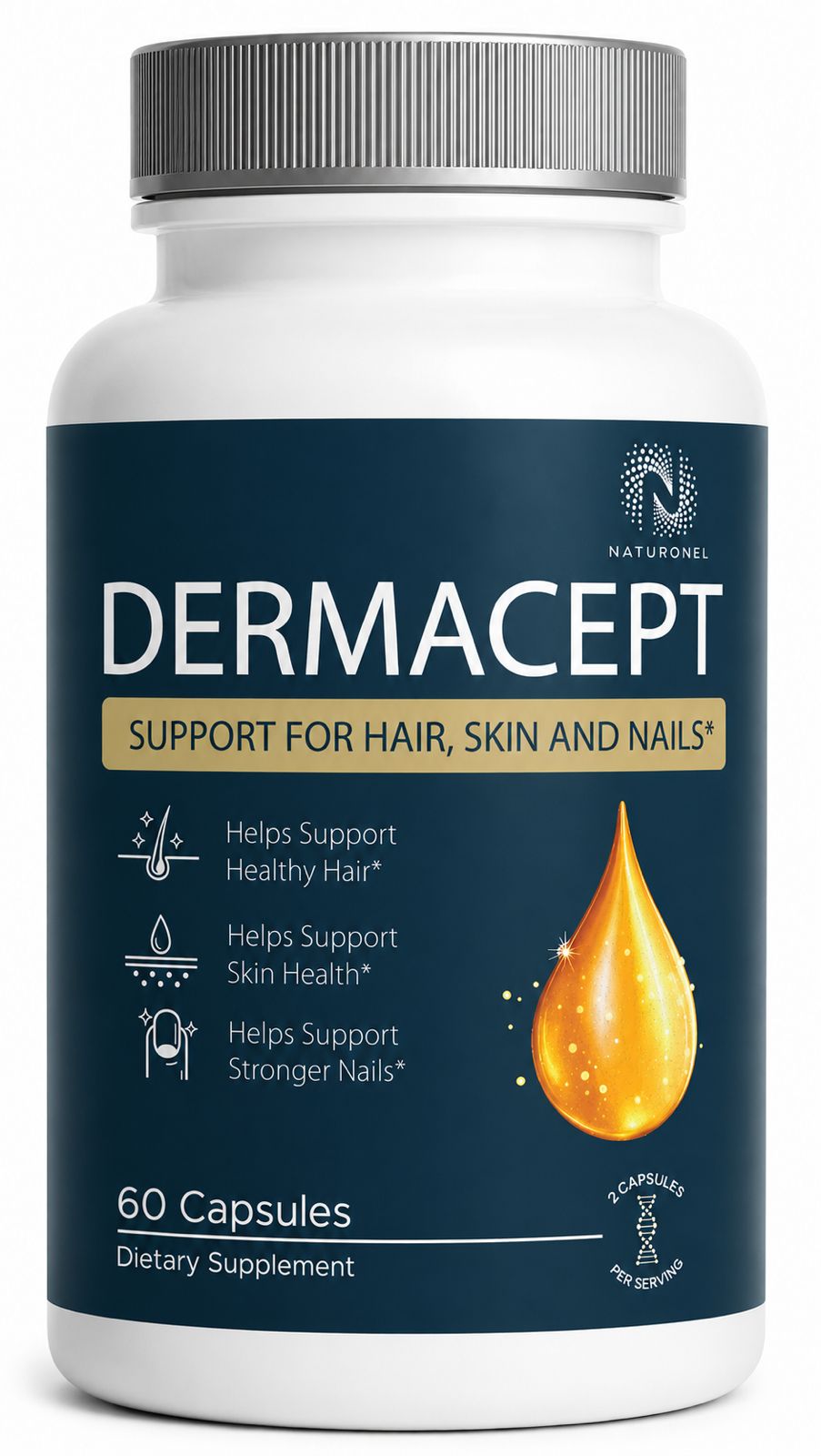 DERMACEPT Hair Skin and Nails Supplement – Biotin, Collagen, Keratin, Hyaluronic Acid, Vitamins & Minerals for Hair, Skin & Nail Support, Dietary Supplement - 60 Capsules