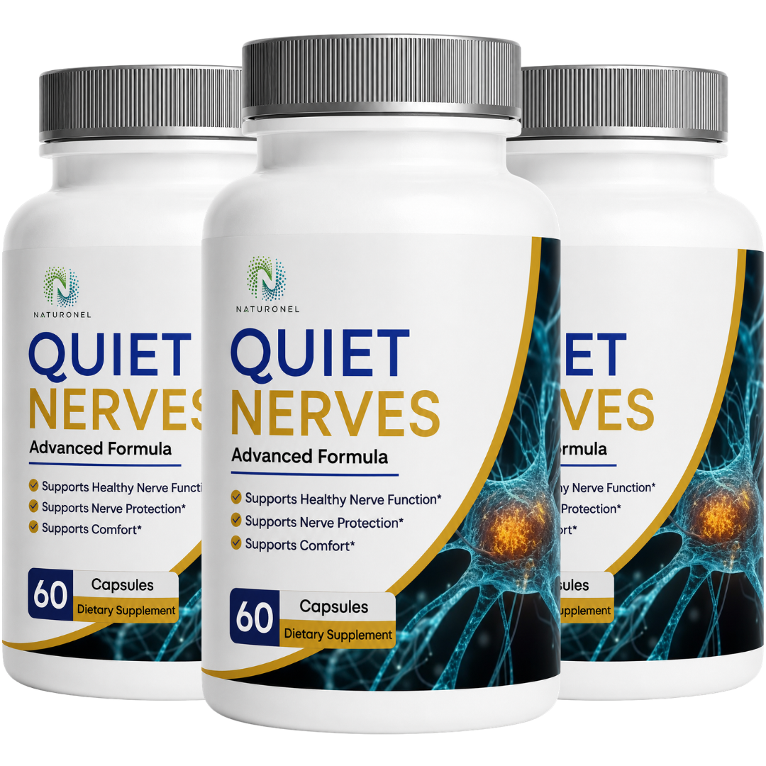 Quiet Nerves – Advanced Multi-Ingredient Formula with Turmeric, Glucosamine, Ginger, Boswellia, MSM, Quercetin & BioPerine®, Daily Nerve Health & Wellness Supplement - 3 Bottle